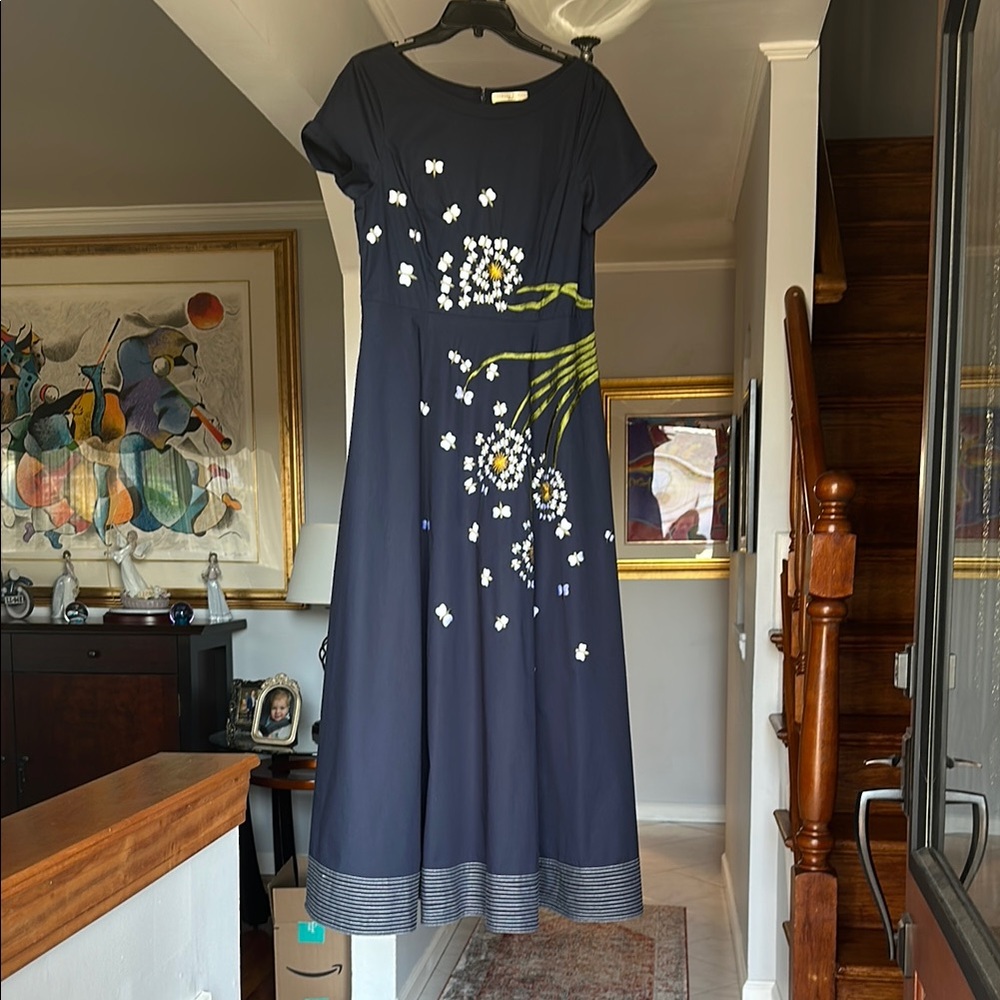 🎤🎉 eShakti Wayward Fancies Embroidered Floral Maxi Dress Sz 12